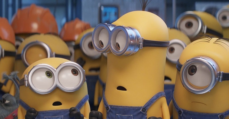 Kevin (center) is taller than most of the minions