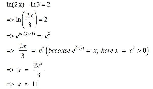 Solving ln 2x - ln 3 = 2