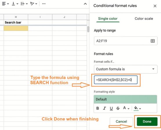 Creating a search bar in Google Sheets - Step 3