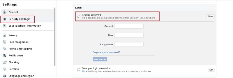 Change facebook password