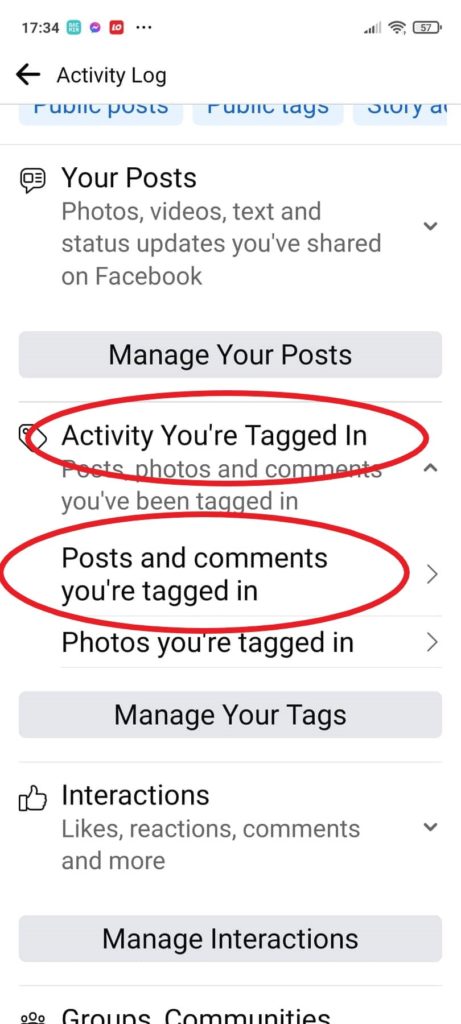 Choose Activity You're Tagged In, then Posts and comments you're tagged in