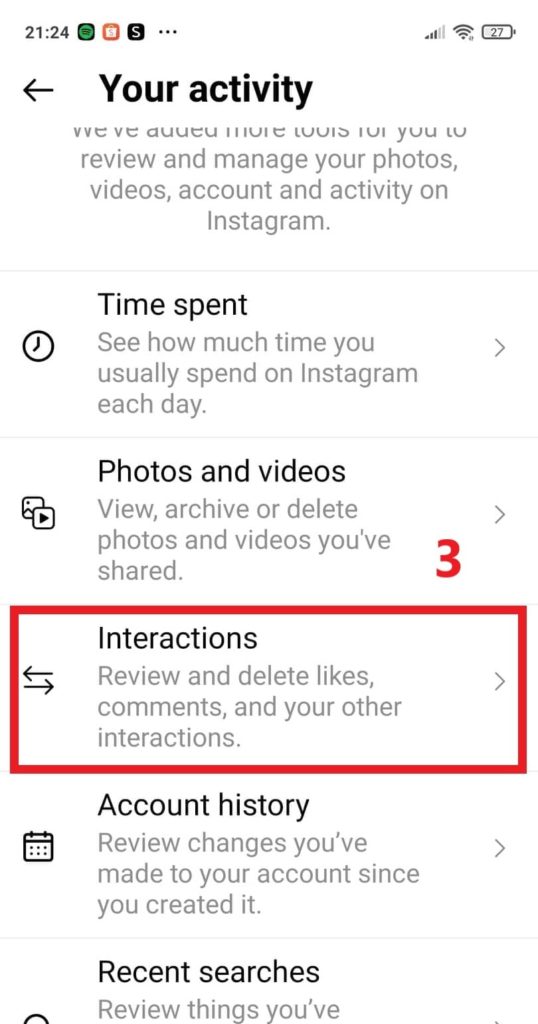 Choose Interactions, then choose Likes