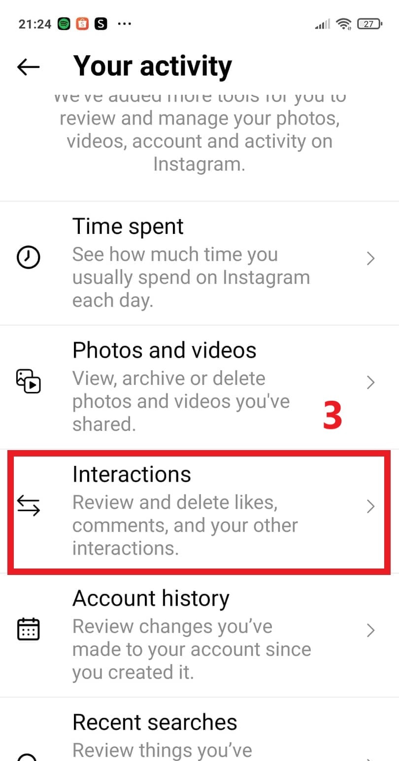 Choose Interactions, then choose Likes