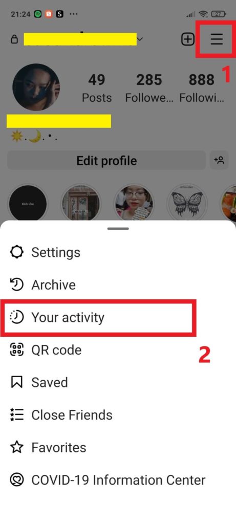 Click on 3 lines icon then Your Activity