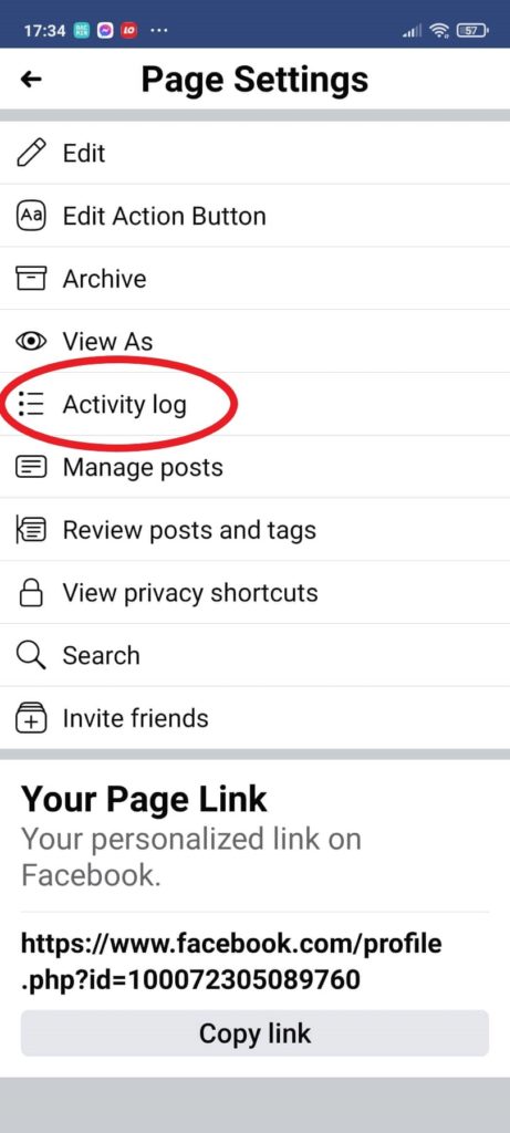 Click on Activity log