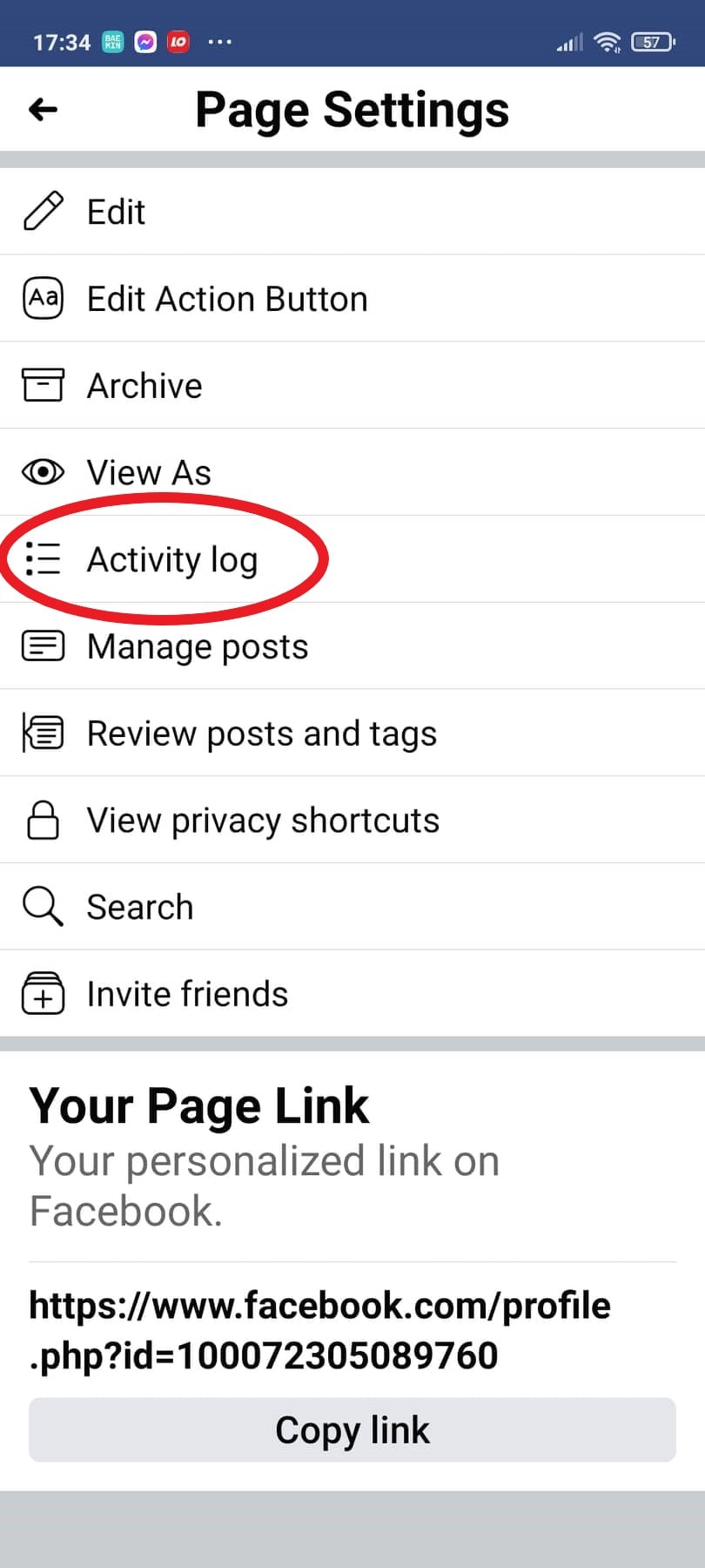 Click on Activity log