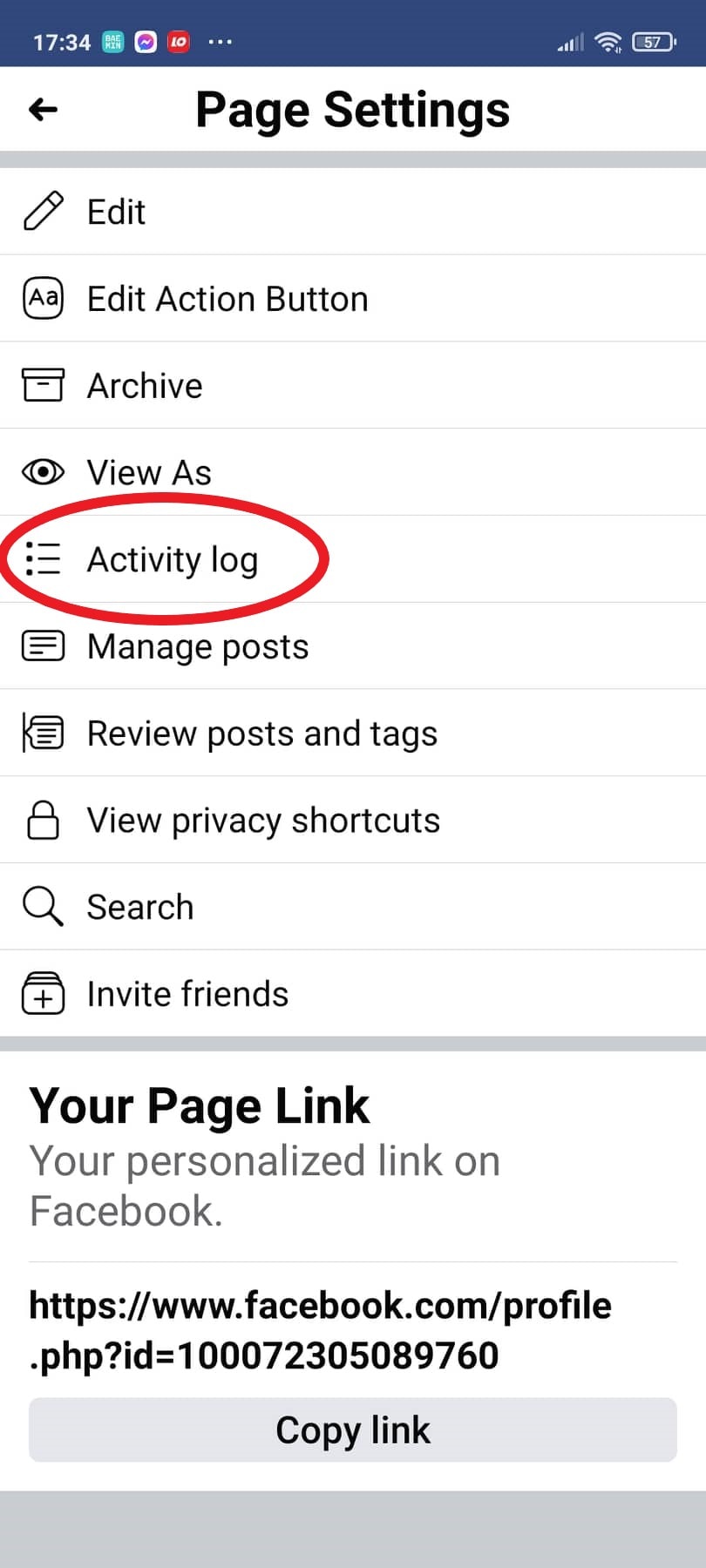 Click on Activity log