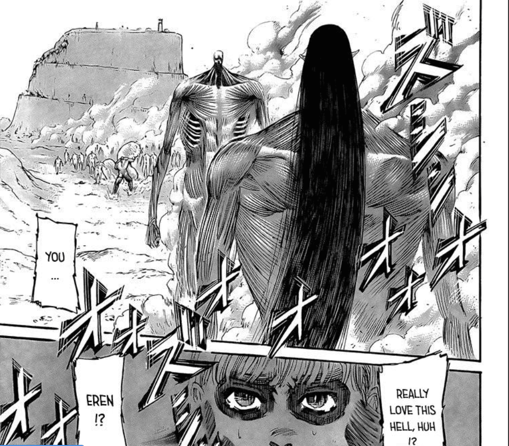In chapter 138 of the manga, Eren takes the form of a Colossal titan