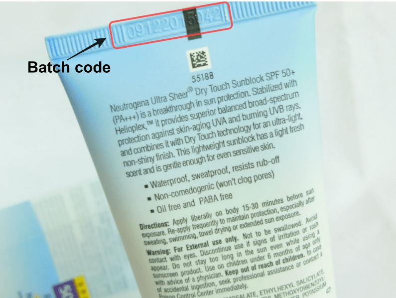 Neutrogena sunscreen batch number