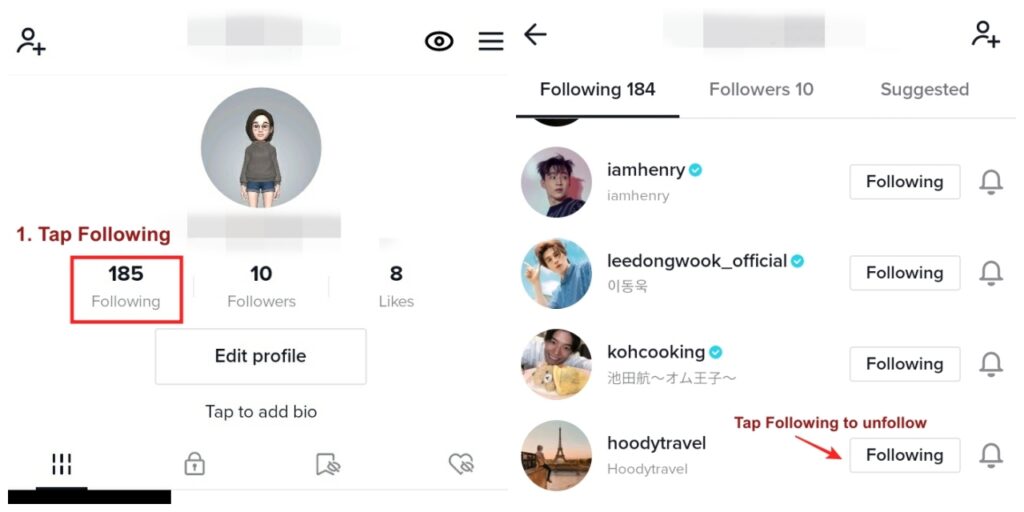 Unfollow someone on TikTok - 1st way
