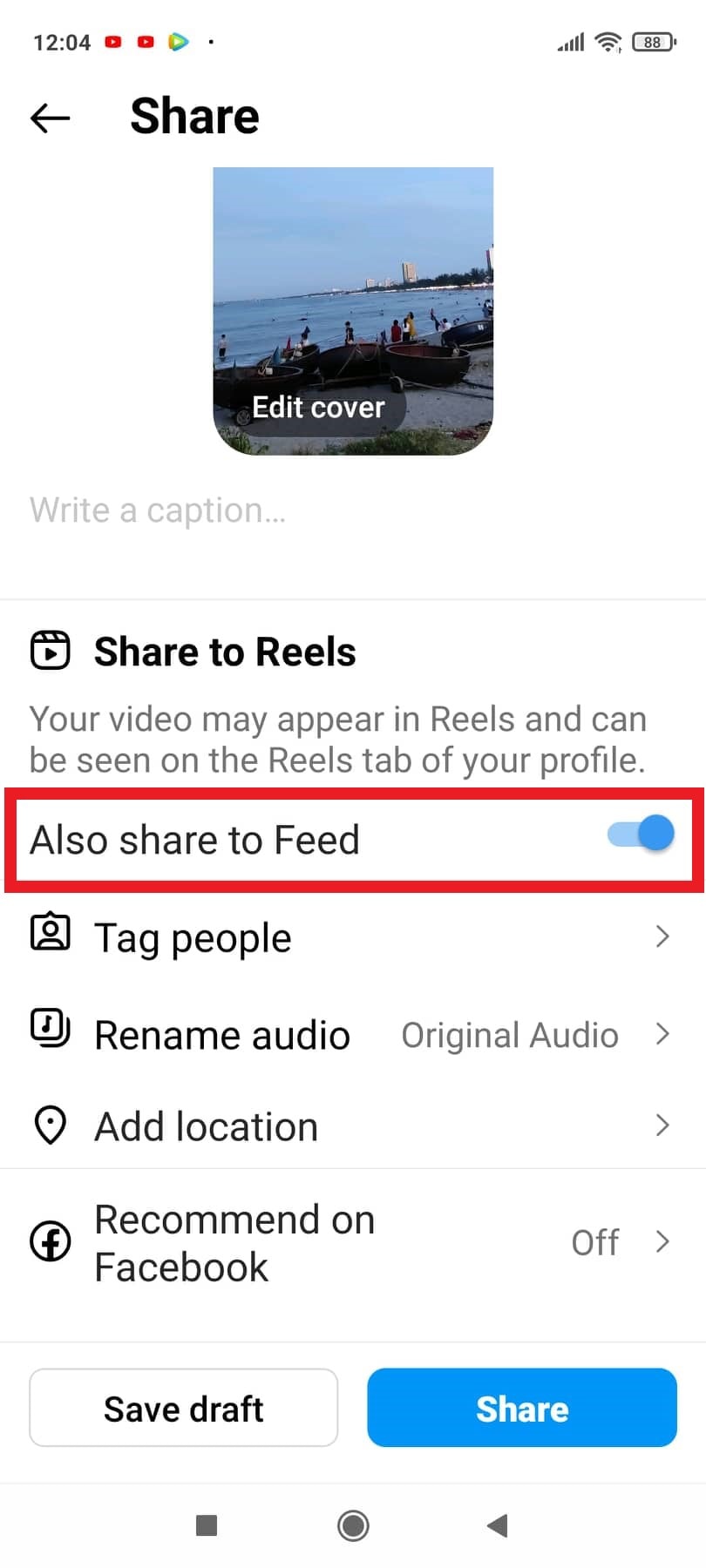 Toggle on Also share to Feed