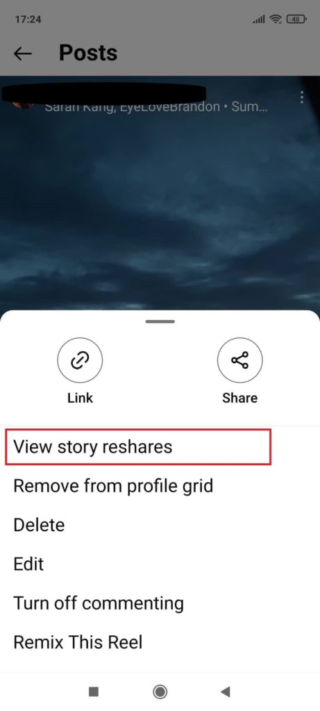 View stories reshared will reveal who has shared your posts