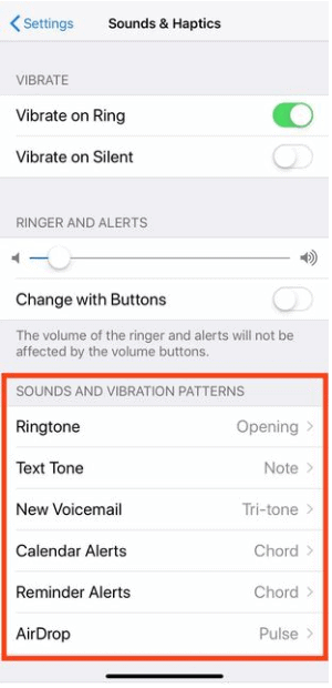 iPhone notification sounds setting screen
