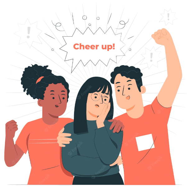 2 people are cheering up a girl