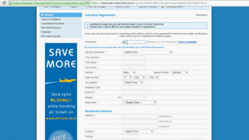 how to create irctc password example