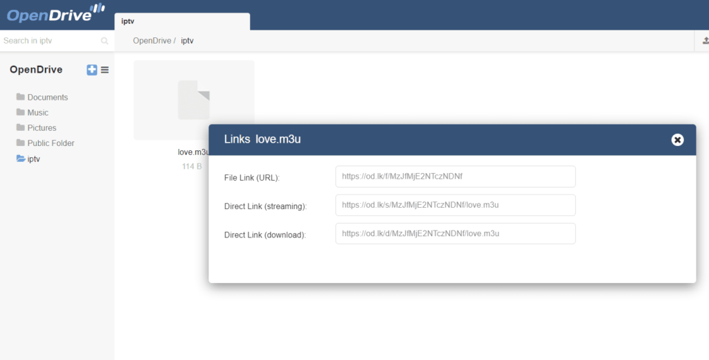 OpenDrive helps create remote link for your m3u file