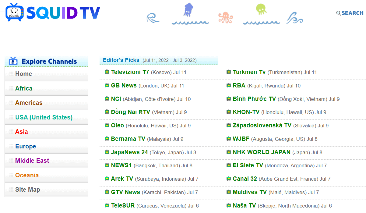 squidtv.net has stream URL to many live channels