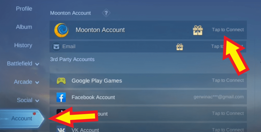 Click on Tab to connect to create a Moontoon account