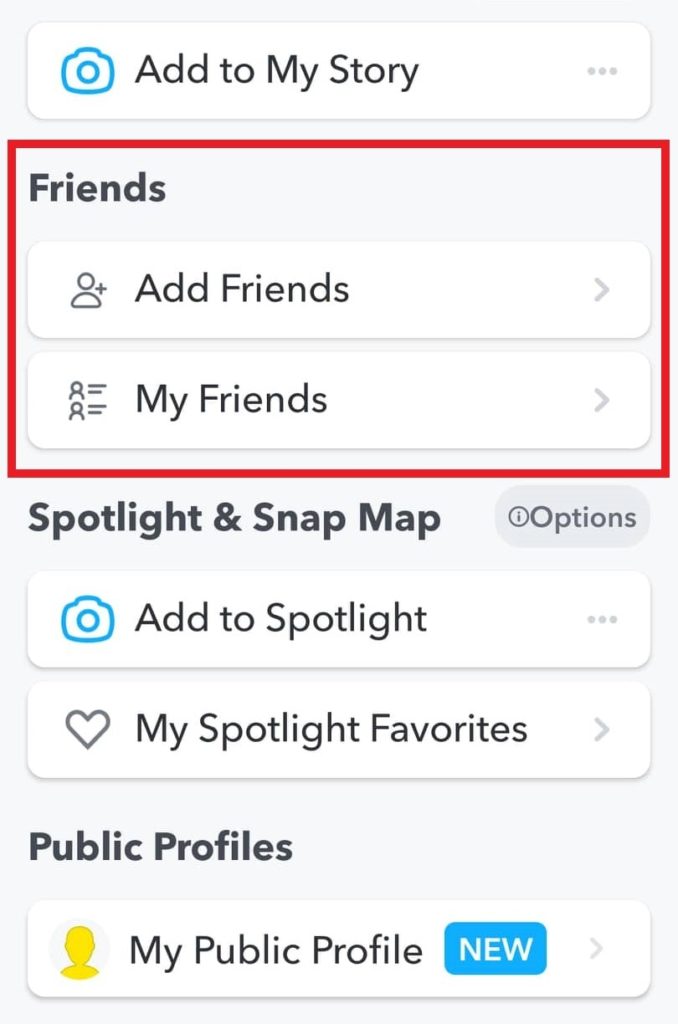 Friend list on Snapchat