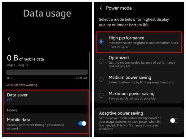 Samsung Galaxy Data usage