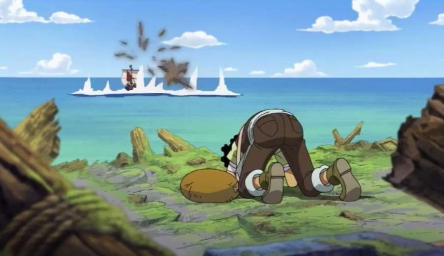 Usopp crying on the shore