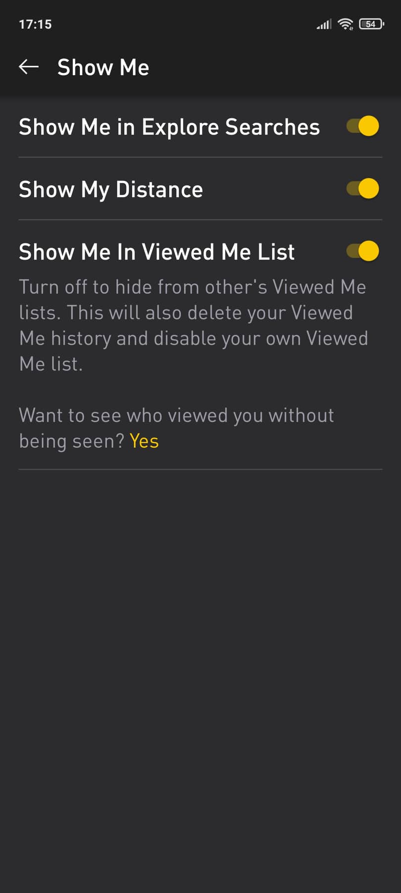 Turn off the app Show Me function